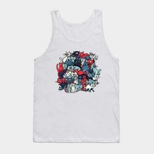 Fun Cat Doodle Pattern Tank Top